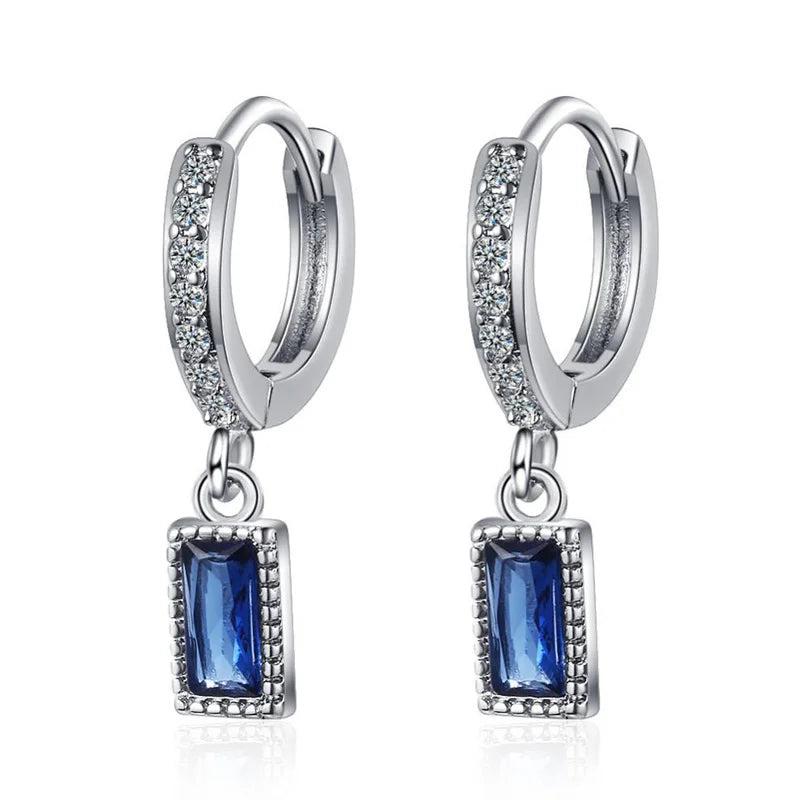 925 Sterling Silver Zircon Rectangle Earrings Lady Party Accessories