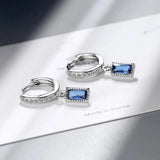925 Sterling Silver Zircon Rectangle Earrings Lady Party Accessories