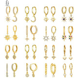 925 Silver Small Square Drop Earrings Crystal Hoop Jewelry