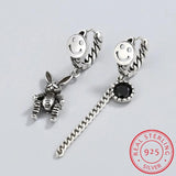 925 Silver Smiling Face Hoop Earrings Rabbit Zirconia Tassel Ear Jewelry