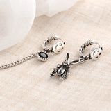 925 Silver Smiling Face Hoop Earrings Rabbit Zirconia Tassel Ear Jewelry