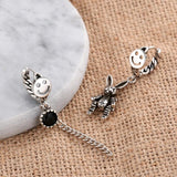 925 Silver Smiling Face Hoop Earrings Rabbit Zirconia Tassel Ear Jewelry
