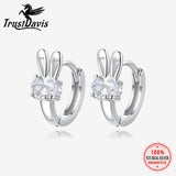 TrustDavis Girls 925 Silver Rabbit CZ Hoop Earrings Wedding Fine Jewelry