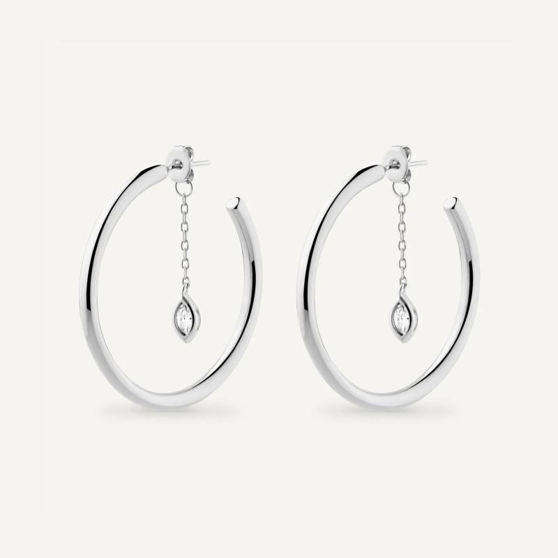 925 Silver 25MM Hoop Marqulse Loops Drop Chain CZ Earring