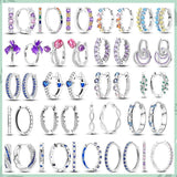 925 Silver Purple Zircon Double Hoop Earrings Heart Butterfly Flower Drop