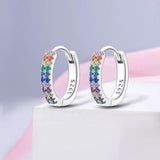 925 Silver Purple Zircon Double Hoop Earrings Heart Butterfly Flower Drop