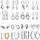 925 Silver Hoop Earrings Heart Moon Star Zircon Fine Earring Jewelry