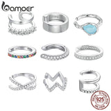 925 Silver CZ Round Huggie Ear Cuff Clip Earrings
