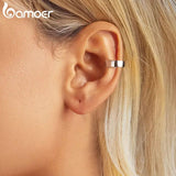 925 Silver CZ Round Huggie Ear Cuff Clip Earrings
