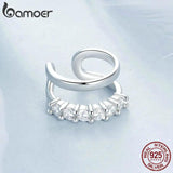 925 Silver CZ Round Huggie Ear Cuff Clip Earrings