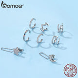925 Silver CZ Round Huggie Ear Cuff Clip Earrings