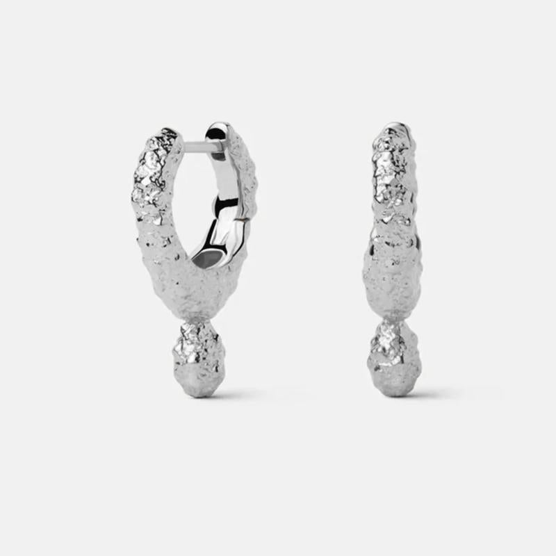 925 Silver Geometric Hoops Earring Concave & Convex