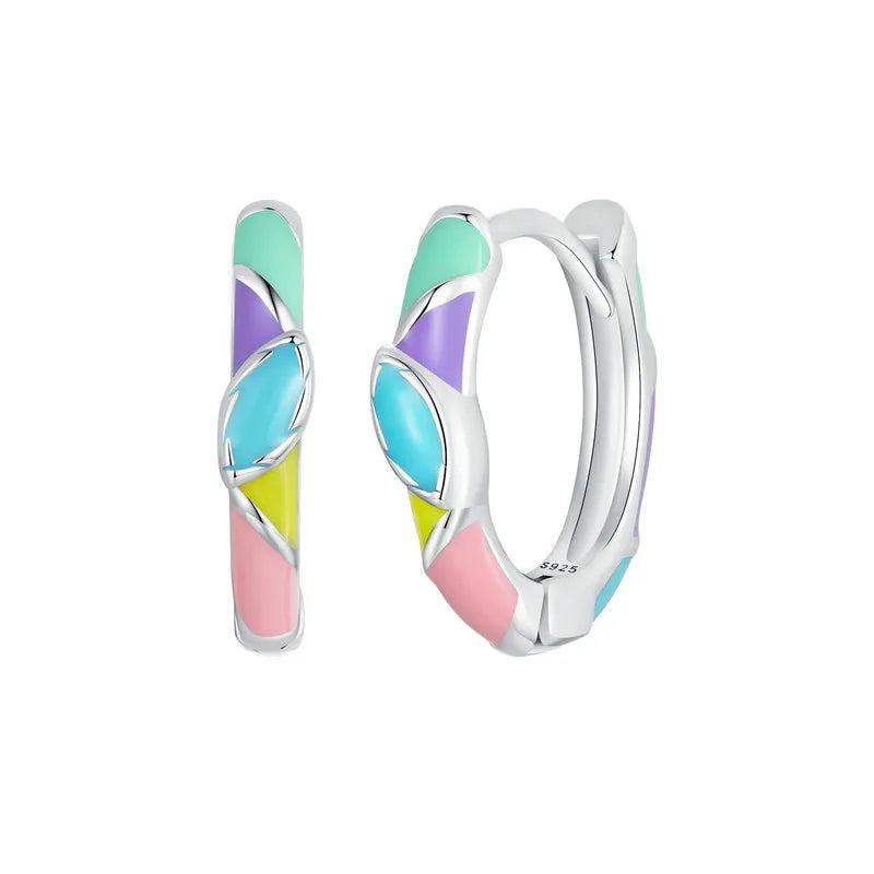Rainbow Heart Hoop Earrings, 925 Silver Dainty Candy Jewelry