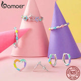 Rainbow Heart Hoop Earrings, 925 Silver Dainty Candy Jewelry