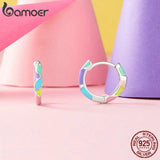 Rainbow Heart Hoop Earrings, 925 Silver Dainty Candy Jewelry