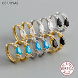 925 Silver Crystal Zircon Circle Earrings in White/Black/Turquoise