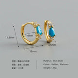 925 Silver Crystal Zircon Circle Earrings in White/Black/Turquoise