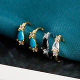 925 Silver Crystal Zircon Circle Earrings in White/Black/Turquoise