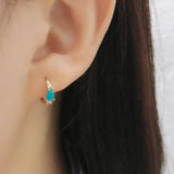 925 Silver Crystal Zircon Circle Earrings in White/Black/Turquoise