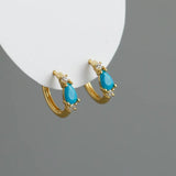 925 Silver Crystal Zircon Circle Earrings in White/Black/Turquoise