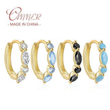 Colorful Zircon Hoop Earrings 925 Sterling Silver Circle Ear Jewelry