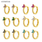 925 Silver Flower Hoop Earrings - 5 Colors, Zircon for Women