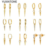 925 Silver Punk Rivet Dangle Earrings Crystal Hoop Jewelry Women