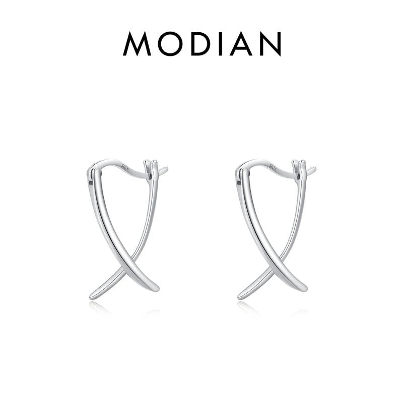 925 Silver Cross Line Hoop Earrings Fine Jewelry