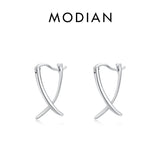 925 Silver Cross Line Hoop Earrings Fine Jewelry
