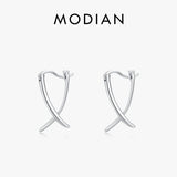 925 Silver Cross Line Hoop Earrings Fine Jewelry