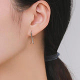 925 Silver Cross Line Hoop Earrings Fine Jewelry