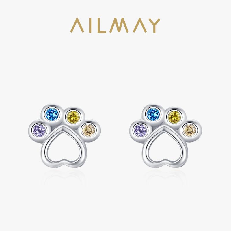 925 Silver Rainbow Zircon Pet Paw Earrings