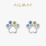 925 Silver Rainbow Zircon Pet Paw Earrings