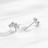 925 Silver Rainbow Zircon Pet Paw Earrings