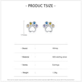 925 Silver Rainbow Zircon Pet Paw Earrings