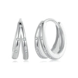 925 Silver Zircon Double Layer Circle Hoop Earrings