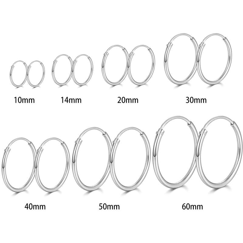 925 Sterling Silver Circle Hoop Earrings for Women Multi-Size 10-60mm