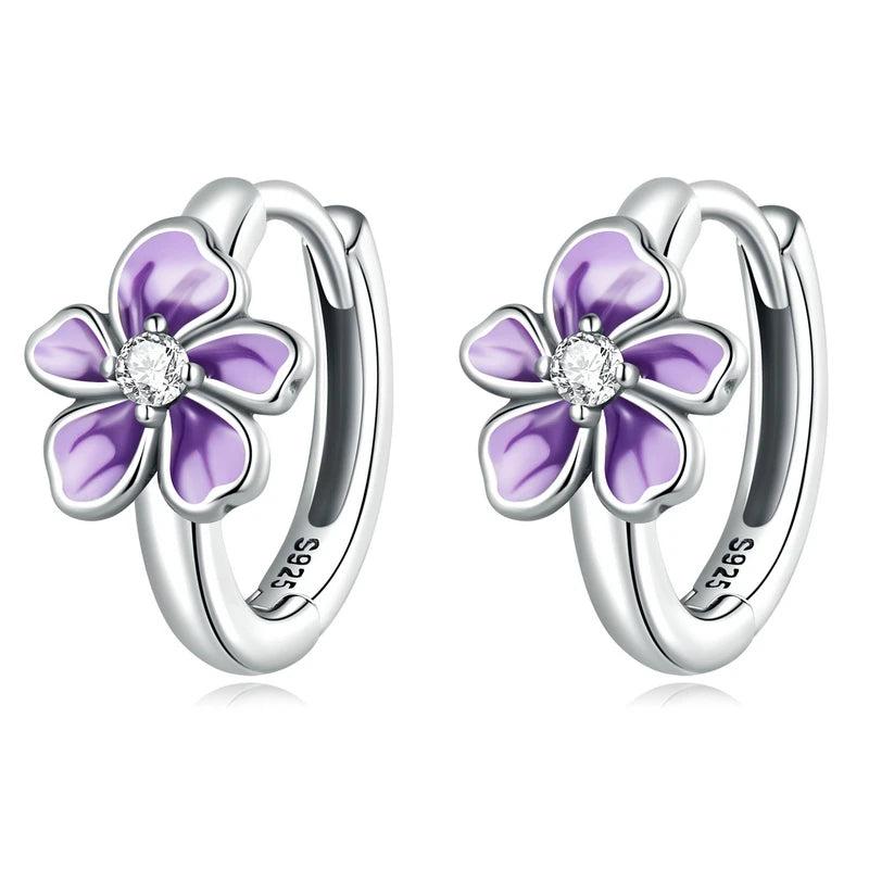 925 Silver Flower Star Hoop Earrings Women Wedding Fine Jewelry