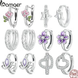 925 Silver Flower Star Hoop Earrings Women Wedding Fine Jewelry