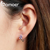 925 Silver Flower Star Hoop Earrings Women Wedding Fine Jewelry
