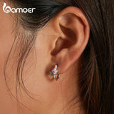 925 Silver Flower Star Hoop Earrings Women Wedding Fine Jewelry