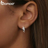 925 Silver Flower Star Hoop Earrings Women Wedding Fine Jewelry