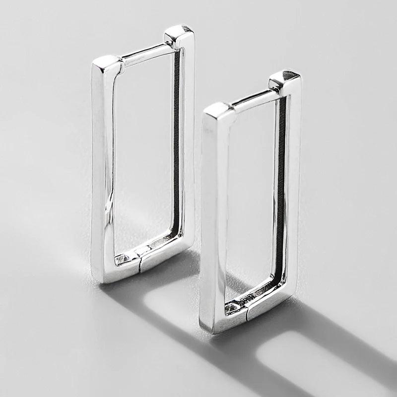 925 Silver Rectangle Large Hoop Earrings Fine Jewelry