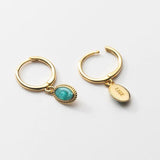 925 Silver Turquoise Oval Hoop Earrings For Women