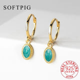 925 Silver Turquoise Oval Hoop Earrings For Women