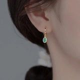 925 Silver Turquoise Oval Hoop Earrings For Women