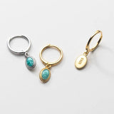 925 Silver Turquoise Oval Hoop Earrings For Women