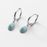 925 Silver Turquoise Oval Hoop Earrings For Women