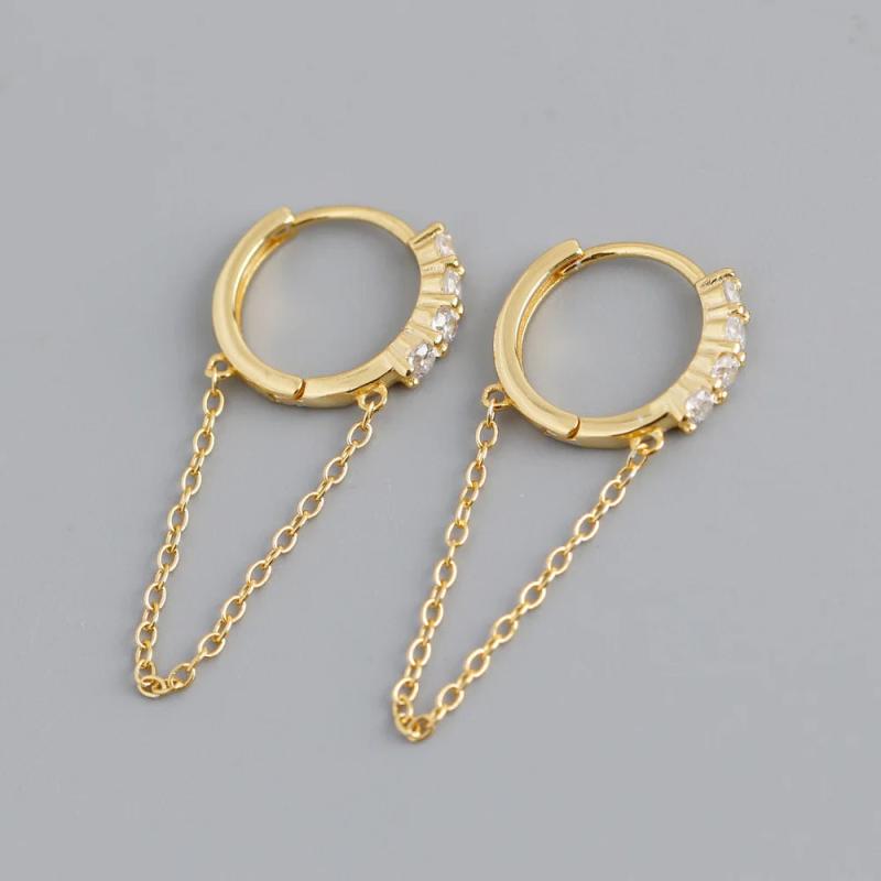 925 Silver 10mm Hoop Earrings CZ Chain Tassel Earrings