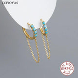 925 Silver 10mm Hoop Earrings CZ Chain Tassel Earrings